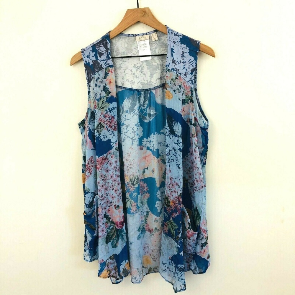 LOGO Lori Goldstein Floral Print Chiffon Vest beautiful colors!!
